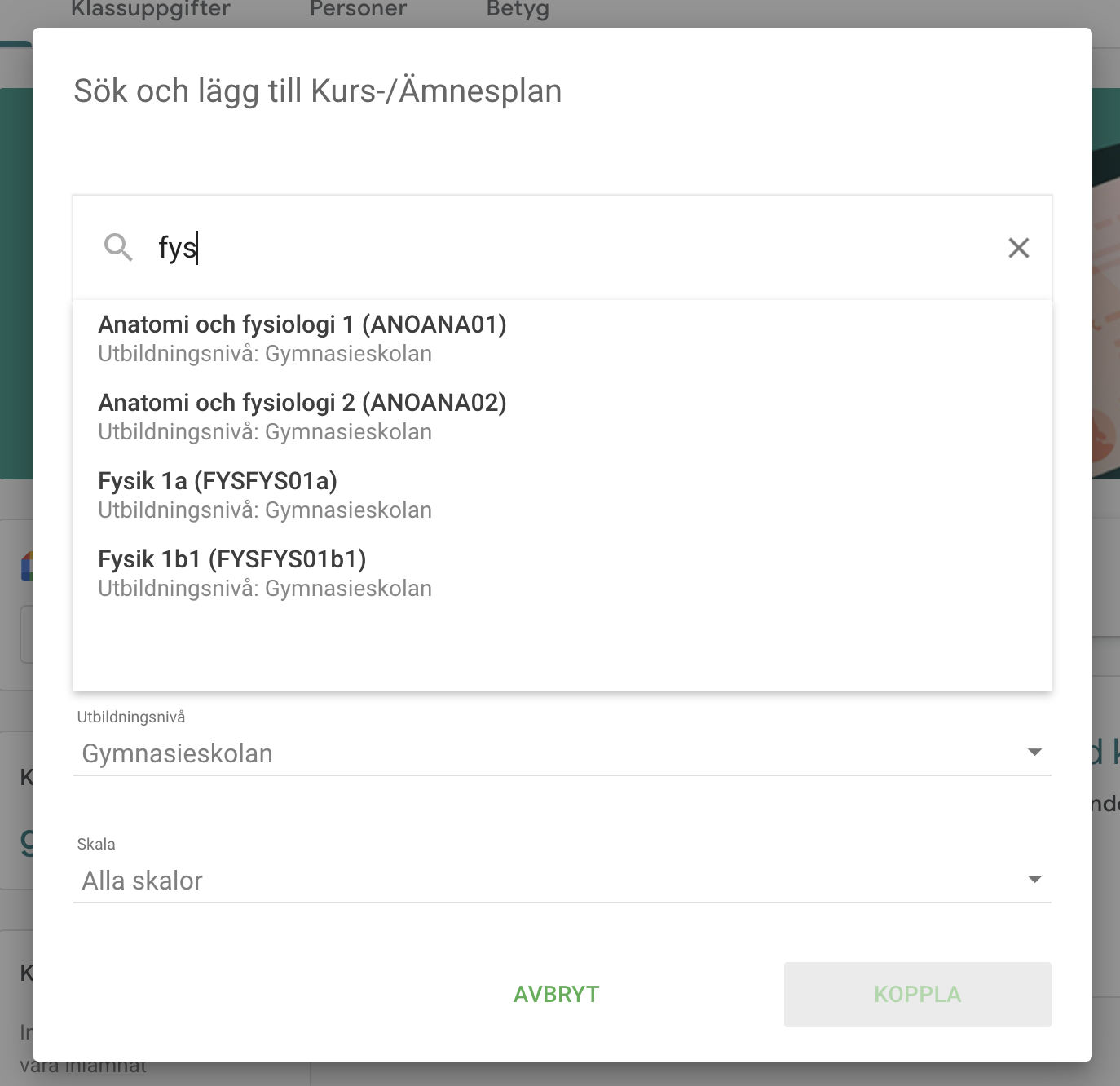 StudyBee koppla kursplan sök.png