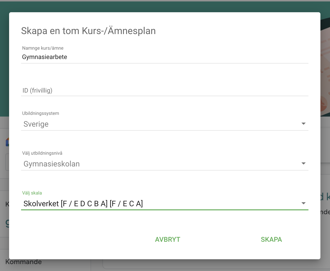 StudyBee koppla kursplan skapa ny.png