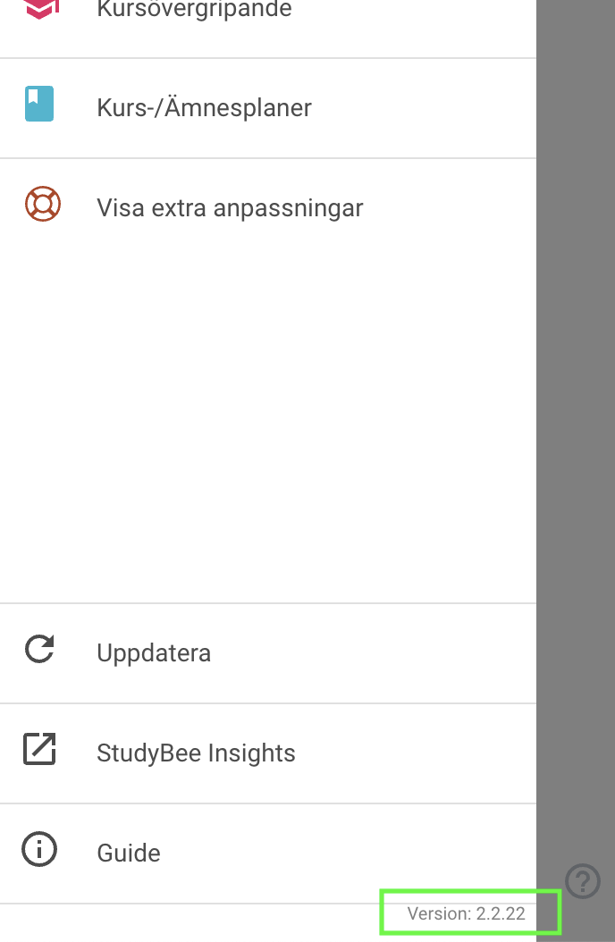 StudyBee Assess version number.png